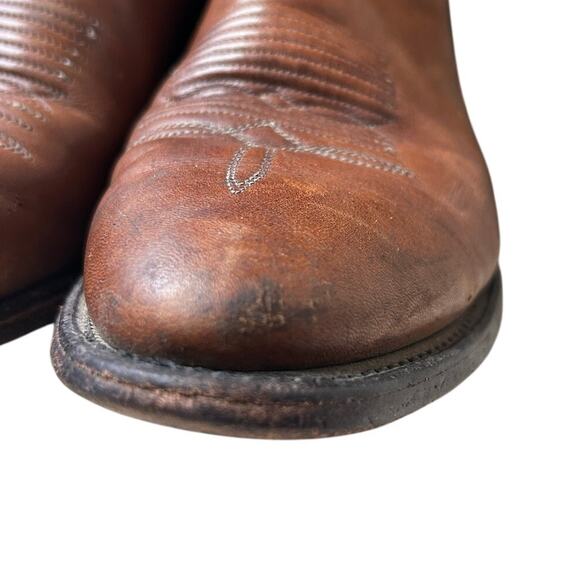 Vintage Brown Leather Western Cowboy Boots Stitch Snip Toe Men\'s Size 10 main image 9